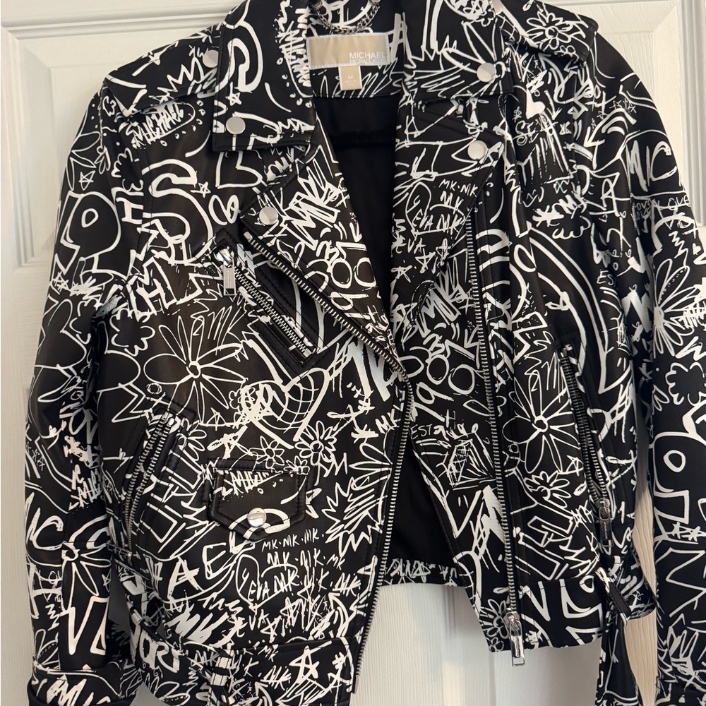 Michael Kors Monochrome Graphic Leather Jacket